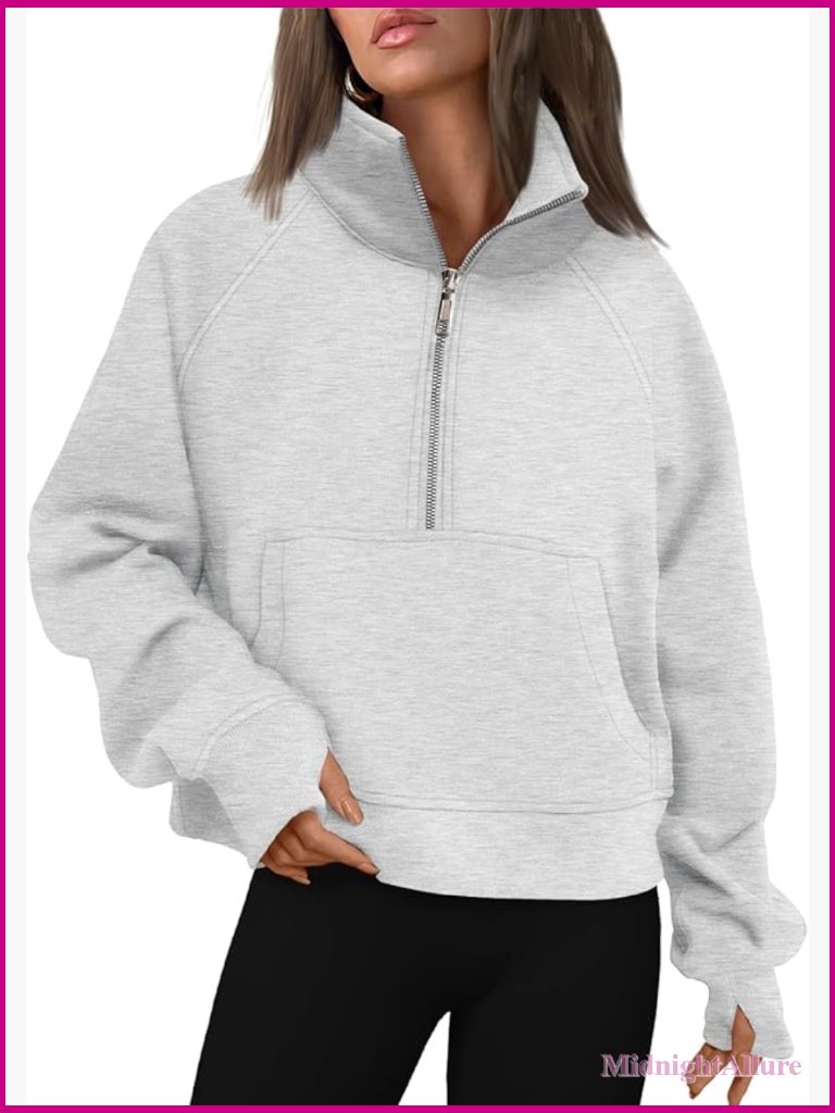 Half Zip Cropped Pullover Fleece Sweatshirt Quarter Zipper Hoodie Y2k Fall